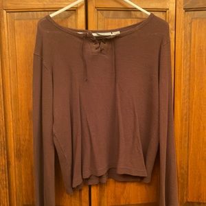 Large brown lace up knot top